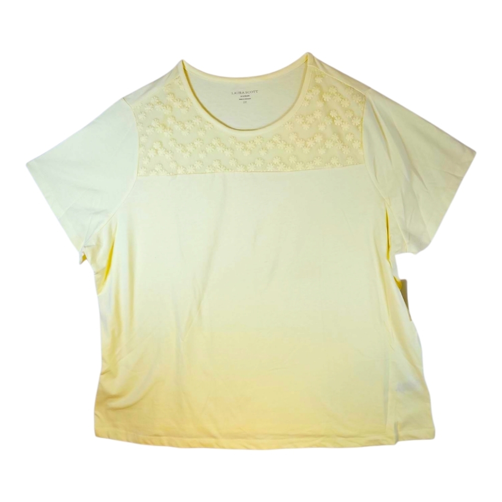 Laura Scott Yellow Embroidered Short Sleeve Top NWT Size 2X